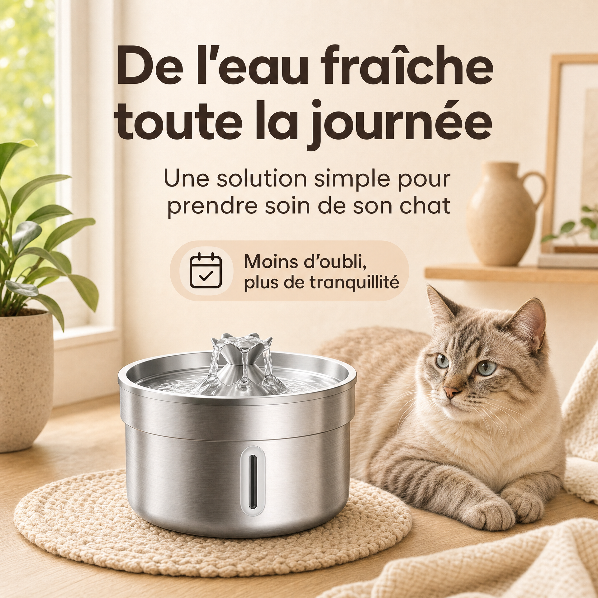 Fontaine d'eau silencieuse inox PetPure