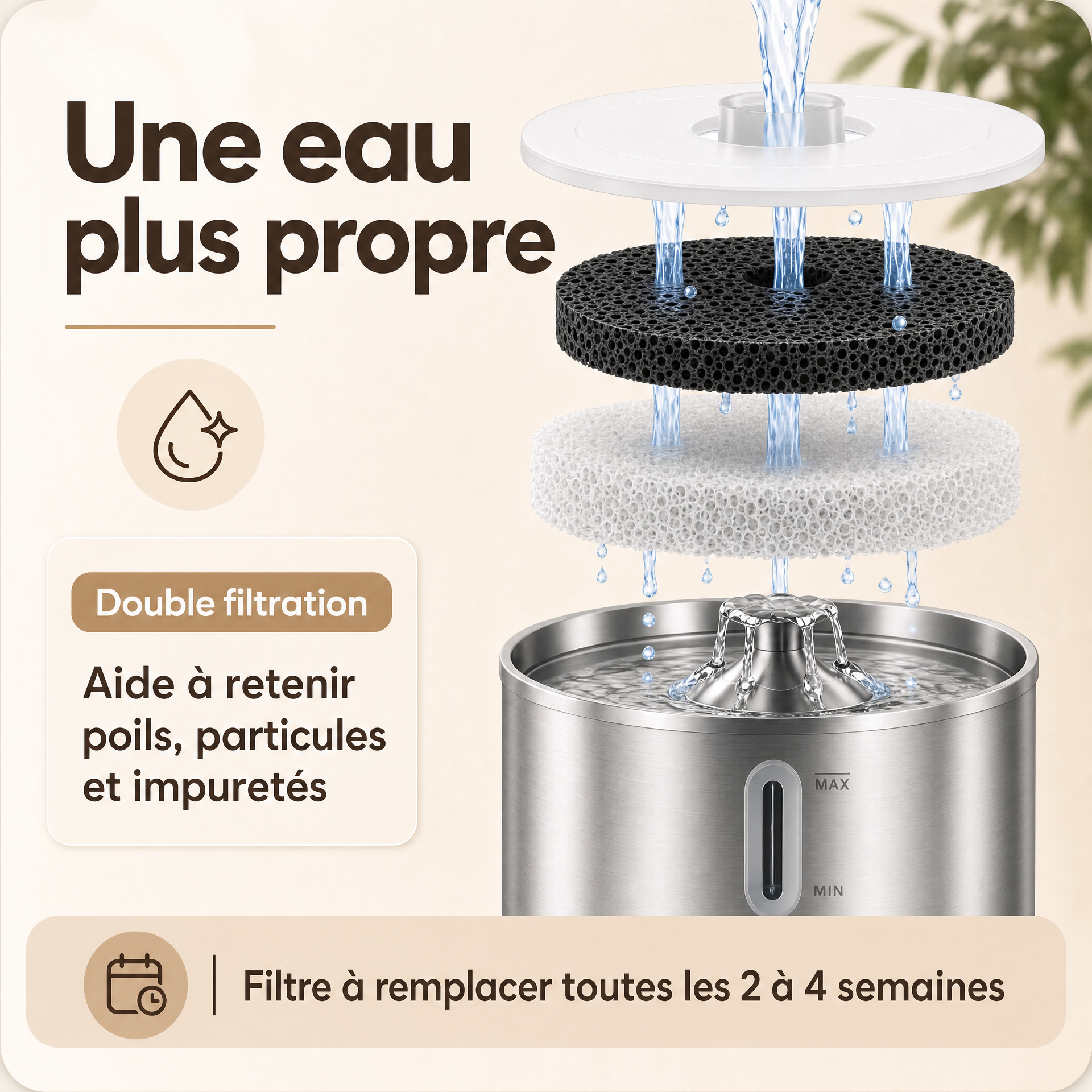 Fontaine d'eau silencieuse inox PetPure