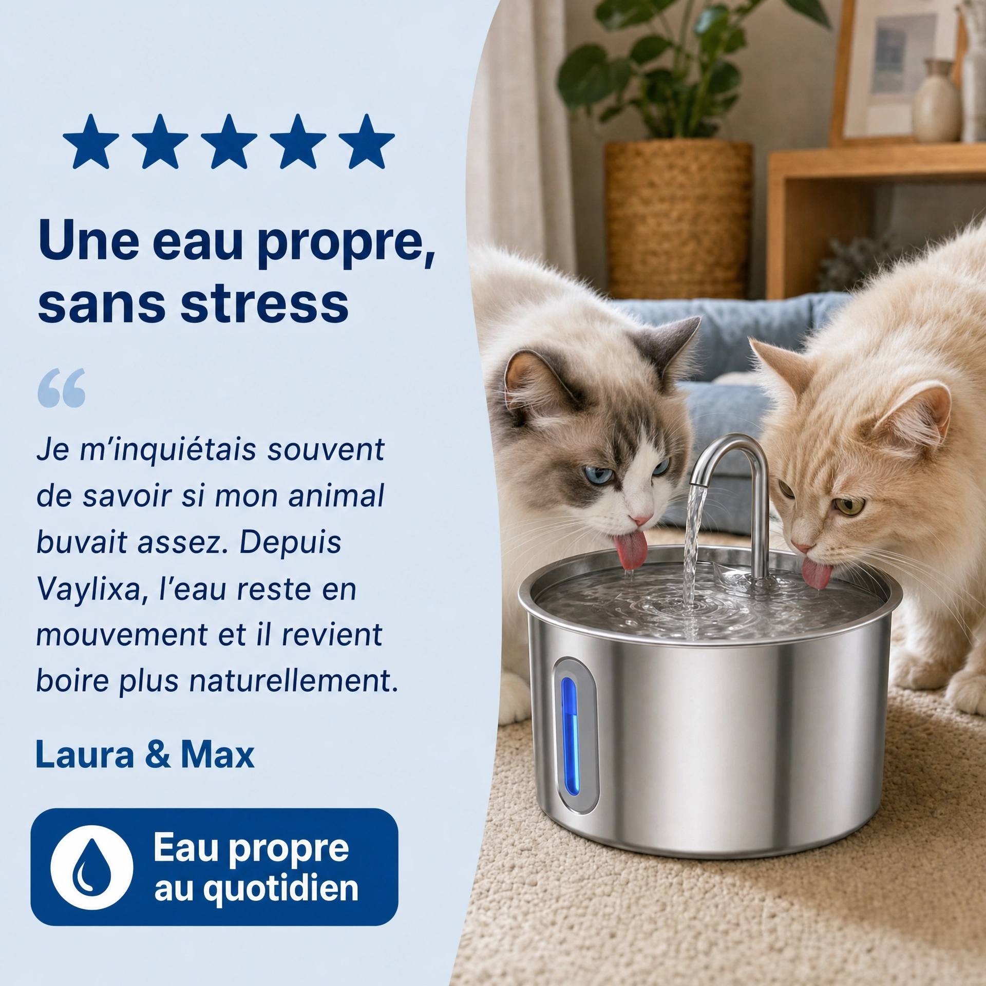 Fontaine d'eau silencieuse inox PetPure