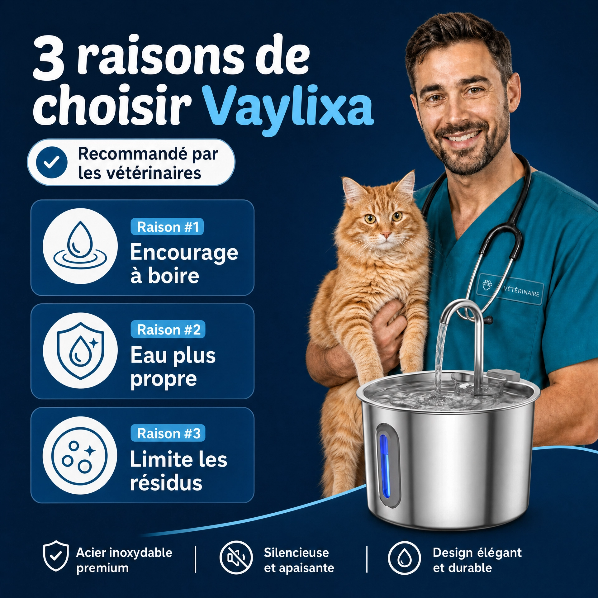 Fontaine d'eau silencieuse inox PetPure